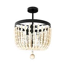 Farmhouse faux wood semi flush mount ceiling light clear glass 3 light fixture. Buy Unitary Brand Vintage Black Metal And White Wood Beads Kitchen Semi Flush Mount Ceiling Light With 3 E12 Bulb Sockets 180w Painted Finish Online In Vietnam B08gs7flw1