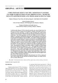 Get alerts for new papers matching your research. Pdf A Prelimenary Result Of The Cardiovascular Risk Factors Intervention Study Pikom Study Diabetes Mellitus Hypertension And Their Associated Factors Mafauzy Mohamed Academia Edu