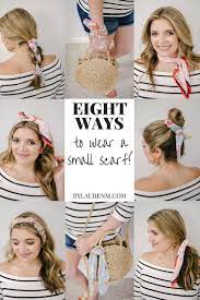 Wrap your scarf around the ponytail once, then roll your hair. Eight Ways To Wear A Small Scarf By Lauren M Scarf Hairstyles Hair Scarf Styles How To Tie Bandana
