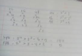 16 = 2.2.2.2 =====> 2 pangkat 4 24 = 2.2.2.3 =====> 2 pangkat 3, 3 pangkat 1 untuk mencari kpk ambil semua faktor apabila ada yang sama maka ambil pangkat yang terbesar 2 pangkat 4, 3 pangkat 1 16 x 3 = 48 jadi kpk dari 16 dan 24 adalah 48 Fpb Dan Kpk Dari 24 36 Dan 48 Adalah Pake Caranya Pohon Faktor Brainly Co Id
