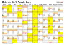 Dabei können sie sich eine vorlage aussuchen, die ihren. Kalender 2021 Brandenburg Ferien Feiertage Excel Vorlagen