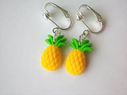 Boucles D Oreilles Ananas Clips Oreilles Non Percees Fruit Jaune Et Vert Perles Ete Boucles D Oreille Par Fimo Relie Fimo Kawaii Bijoux Fimo Crea Fimo