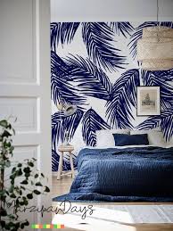 Navy Palm Leaf Wallpaper Tropical Leaf Wall Decor Palm Art Print Tropical Wallpaper Removable Wall Mural Roll Modern Home Decor 58 In 2020 Palm Leaf Wallpaper Leaf Wallpaper Tropical Wallpaper