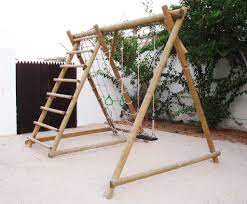Double Swing Frame With Net Frame From Caledonia Play Kids Climbing Frame Swing Set Diy Climbing Frame