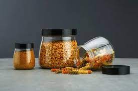 Plastic 3 Piece Black Glass Jars Set