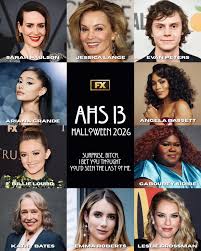 Meet the official cast for “American Horror Story” Season 13 coming next  Halloween!🖤 Sarah Paulson, Jessica Lange, Evan Peters, Ariana Grande,  Angela Bassett, Billie Lourd, Gabourey Sidibe, Kathy Bates, Emma Roberts and