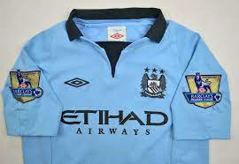 Champions badges on each sleeve 2011/12 from winning premiership for the first time. 2012 13 Manchester City Kun Aguero Shirt L Boys Football Soccer Premier League Manchester City Classic Shirts Com