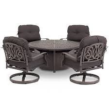 Sophisticated Set For Your Backyard Geneva 5 Piece Fire Pit Table And Swivel Club Chairs Rowe Furniture Fire Pit Table Set Furniture