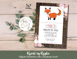 Rustic woodland baby shower invitations. Rustic Floral Woodland Baby Shower Invitation Fox Baby Shower By Mail Invitations Kards By Kaylee