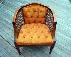 Vintage Mid Century Modern Cane Chair With Orange Tufted Etsy Cane Chair Antique Dining Chairs Modern Leather Chair