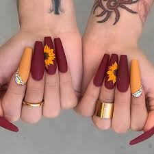 Everyone Jealous Coffin Shaped Black Sunflower Acrylic Nails 23 Sunflower Nails That Will Make Everyone Jealous Stayglam In 2020 Fall Acrylic Nails Sunflower Nails Coffin Nails Designs