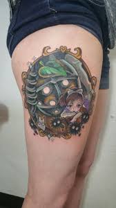 Bioshock Big Daddy And Little Sister Tattoo Colorful Bioshock Totoro Crossover Upper Thigh Leg Tattoo Video Game Tattoo Gamer Girl Tattoo Girls Who Game Little Sister Big Daddy