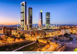 Spectacular view of the most famous tourist area of madrid. Madrid Madrid Spanien Finanzviertel Skyline Am Abend Canstock