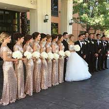 Gorgeous Gold For Bridesmaids And Black For Men Gold Bridesmaid Dresses Bridesmaid Wedding Bridesmaids