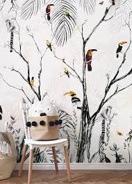 Tropical Charcoal Wallpapers By Maison In 2020 Charcoal Wallpaper Mural Wall Murals