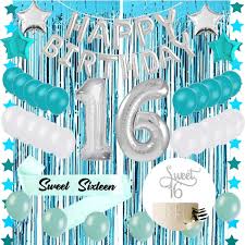 You'll receive email and feed alerts when new items arrive. Amazon Com Sweet 16 Sixteenth 16th Birthday Decorations Turquoise Blue Party Balloons Supplies 30 Silver Number 16 Happy Birthday Balloons Tinsel Curtain Sweet 16 Silver Cake Topper Toys Games