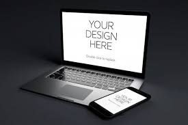 Laptop Computer Device With Screen Mock Up On Black Room Mockup Free Psd Travel Brochure Template Freepik
