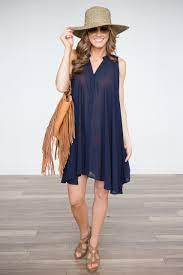Poolside Sleeveless Swim Cover Up Dark Navy Boutique Clothing Clothes Sleeveless
