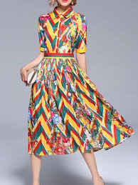 Shirt Collar Midi Dress Swing Date Dress Half Sleeve Casual Cotton Printed Floral Dress Midi Short Sleeve Dress Trendy Lace Dresses Half Sleeve Dresses