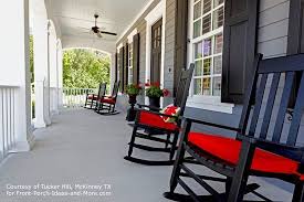 Black Porch Rocking Chairs With Red Cushions Rocking Chair Porch House Front Porch Porch Rocker