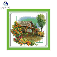 Us 6 73 49 Off Joy Sunday Scenery Style House With Flowers Pinterest Cross Stitch Free Charts Fantasy Stitch Stamped Cross Embroidery Design In