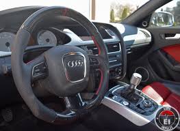 A Perfect Combination With Red Interior Flat Bottom Carbon Fiber Steering Wheel Soon To Be Available For The B8 S4 Audi Cars Audi Audi Cars Red Interiors