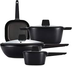 New Smittel 7 Pieces Nonstick Cookware Set Black Induction Stovetop Milk Pots Woks Casserole With Lids And Frying Pan Cookware Set Nonstick Cookware Milk Pot