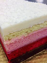 Neapolitan Cake Layers Of Chocolate Bourbon Red Velvet Pink Champagne And Vanilla Genoise With Chocolate Ganac Chocolate Bourbon Ice Cream Cake Cake Recipes