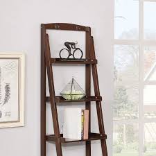 Casual 5 shelf leaning bookcase in espresso. Contemporary Ladder Shelf Available In 3 Colors