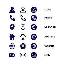 Phone, name, website, address, location and mail logo symbol sign pack. Icons Pack For Business Card Business Card Icons Free Business Cards Vector Free