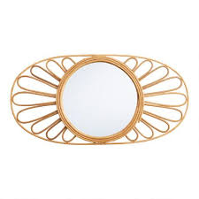 Rattan lighting with gold mirror. Oval Natural Rattan Floral Mirror World Market