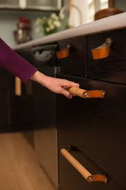 Leather And Wood Handle The Sellwood 2 Sizes Leather Drawer Pulls Wood Drawer Pulls Cabinet Handles