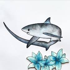 Prep Work For A Recent Necklace Design This Is The Stage After The Line Drawing And I Ve Used Watercolour Paints To Add Shark Painting Drawings Shark Drawing