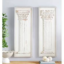 Accentuating the beauty of distressed wood, soft floral fabrics, and quality craftsmanship, their collection offers timeless favorites that promise years of use. One Allium Way 2 Piece Large Wood With Carved Greek Columns Wall Decor Set Wayfair