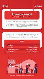 If i plan to check in at the airport, how much time should i allot? Airpaz Airasia Counter Check In Fee Announcement Milled