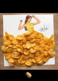 When Arts Meet Fashion Creativearts Food Potatochips Snack Dress Design Produccion Artistica Estilos De Arte Diseno De Modas Dibujos