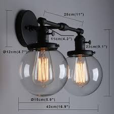 Phansthy Vintage Wall Light Fixtures With Globe Glass Shade 2 Lights Wall Sconces Lighting Switched Ind Wall Sconce Lighting Vintage Wall Lights Light Fixtures