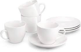 Check spelling or type a new query. Amazon Com Miware 7 Ounce Porcelain Cappuccino Cups With Saucers Set Of 4 Perfect For Specialty Coffee Drinks Latte Cafe Mocha And Tea White Dining Entertaining