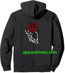No doubt, a rose can be a symbol of love. Skeleton Hand Holding Rose Hoodie Back Thd Made To Order