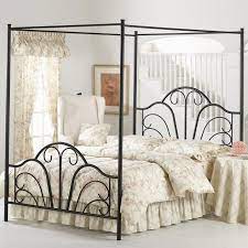 Strong metal frame that includes side rails, additional center legs, and secured slats to provide stability and durability. Full Queen King Cream Ivory Metal Canopy Bed Frame Scroll Headboard Footboard Beds Bed Frames Home Garden Worldenergy Ae