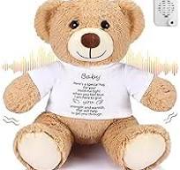 Amazon.com: Halloscume 12 Inch Bear Stuffed Animal with Voice Recorder Soft Plush Bear White Clothes Hug Sign with Zipper Memorial Voice Recording ...