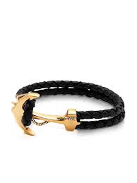Black And Gold Bracelet For Men Men S Black Leather Bracelet With Gold Anchor Cincin