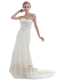 A line ball gown spaghetti straps custom made to order built in bra off shoulder vintage lace mermaid cheap wedding dresses, shore sleeves bridal dresses. Ivory Mermaid Strapless Chiffon Beaded Bodice Beach Wedding Dress Fancy Bridesmaid Dresses