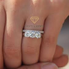 Three Stone Wedding Ring Set Bridal Set 14k White Gold Etsy In 2020 14k White Gold Engagement Rings Wedding Ring Sets Wedding Ring Bands