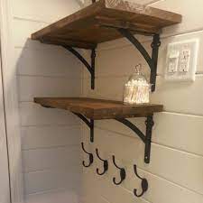 Provincial stain on knotty pine. We Made Our Own Shelves From Knotty Pine Stain Is Minwax Provincial Brackets From Home Depot Hooks From Lowes Bathroom Decor Staining Wood Wood Stain Colors