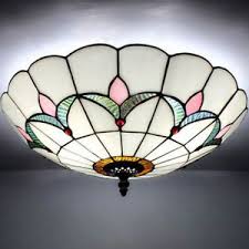 Tiffany Style Stained Glass Ceiling Lighting Fixture Flush Mount Vintage Light