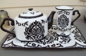 Black And White Teapot Set 222 Fifth Damask Black And White Coffee Tea Serving Set Platter Teapot Mug Ebay Tea Pots Black And White Coffee Tea