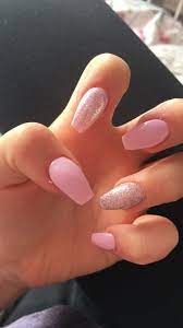 Ballerina Style Tip With Baby Pink And Glitter Acrylic Nails Coffin Short Pink Nails Pink Acrylic Nails