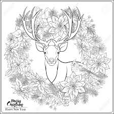 See more ideas about adult coloring pages, adult coloring, coloring pages. Christmas Wreath Of Spruce Pine Poinsettia Dog Rose Cow Berry Cranberry Mistletoe Winter Birds And Deer Coloring Page For The Adult Coloring Book Royalty Free Cliparts Vectors And Stock Illustration Image 133996902