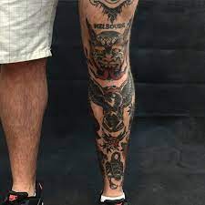 Freehand Traditional Patchwork Leg Sleeve Tattoo Leg Sleeve Tattoo Knee Tattoo Sleeve Tattoos